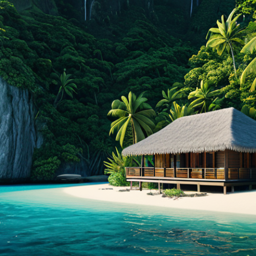 Image Prompt 1: Serene Island Retreat with Marine Life**