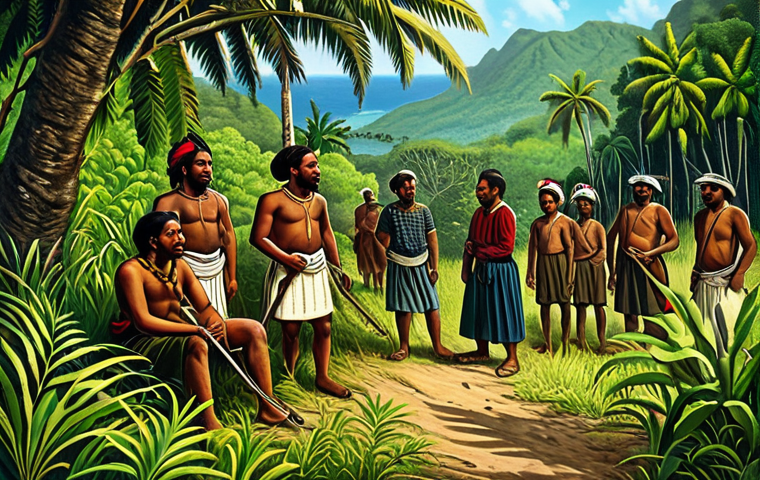 **
"A historical painting depicting the Kanak people during the 1878 revolt against French colonial rule in New Caledonia, fully clothed in traditional attire, safe for work, appropriate content, modest clothing, perfect anatomy, correct proportions, natural pose, outdoor setting with lush vegetation, professional illustration, high quality, family-friendly"
**