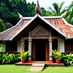 Kanak Traditional House (Case)**

"A beautifully crafted Kanak traditional house (Case) with a pointed roof and unique carvings, surrounded by lush tropical plants and flowers, fully clothed people gathered respectfully outside, representing community, safe for work, appropriate content, perfect anatomy, correct proportions, natural pose, professional photography, high quality, family-friendly, modest clothing, appropriate attire."

**